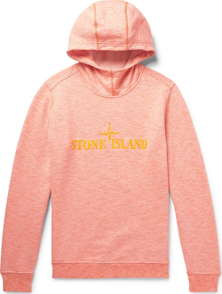 Stone Island Logo-Embroidered Mélange Loopback Cotton-Jersey Hoodie