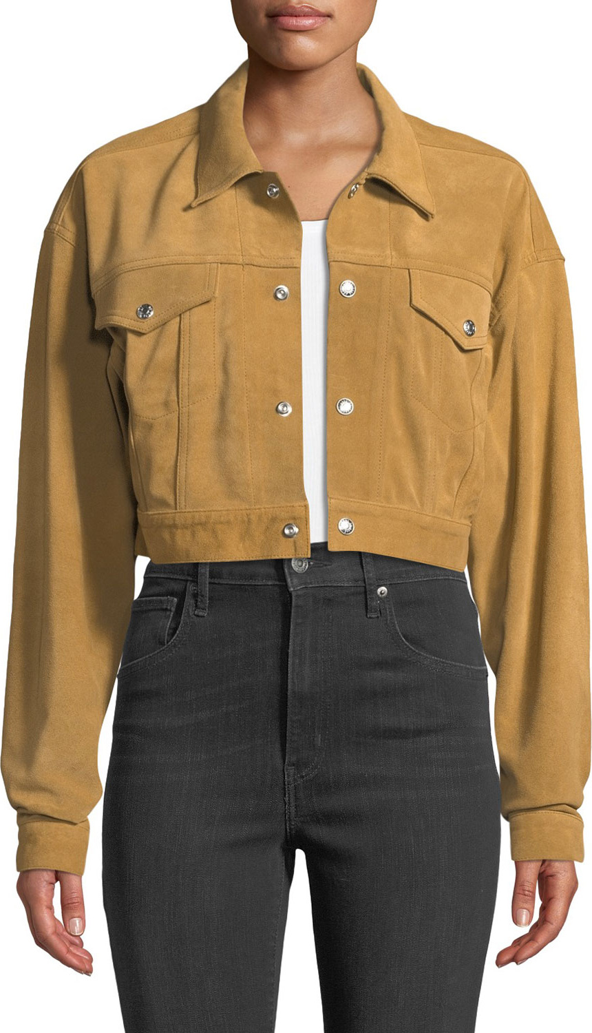 RE/DONE Cropped Snap-Front Fringe Suede Jacket