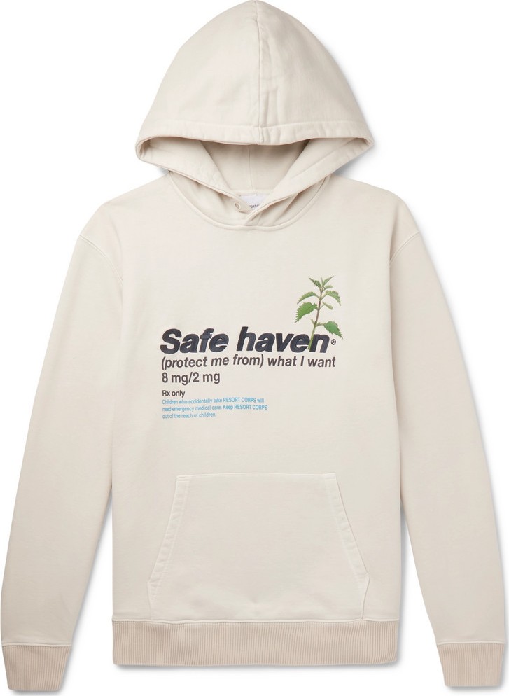 Resort Corps Embroidered Printed Loopback Cotton-Jersey Hoodie