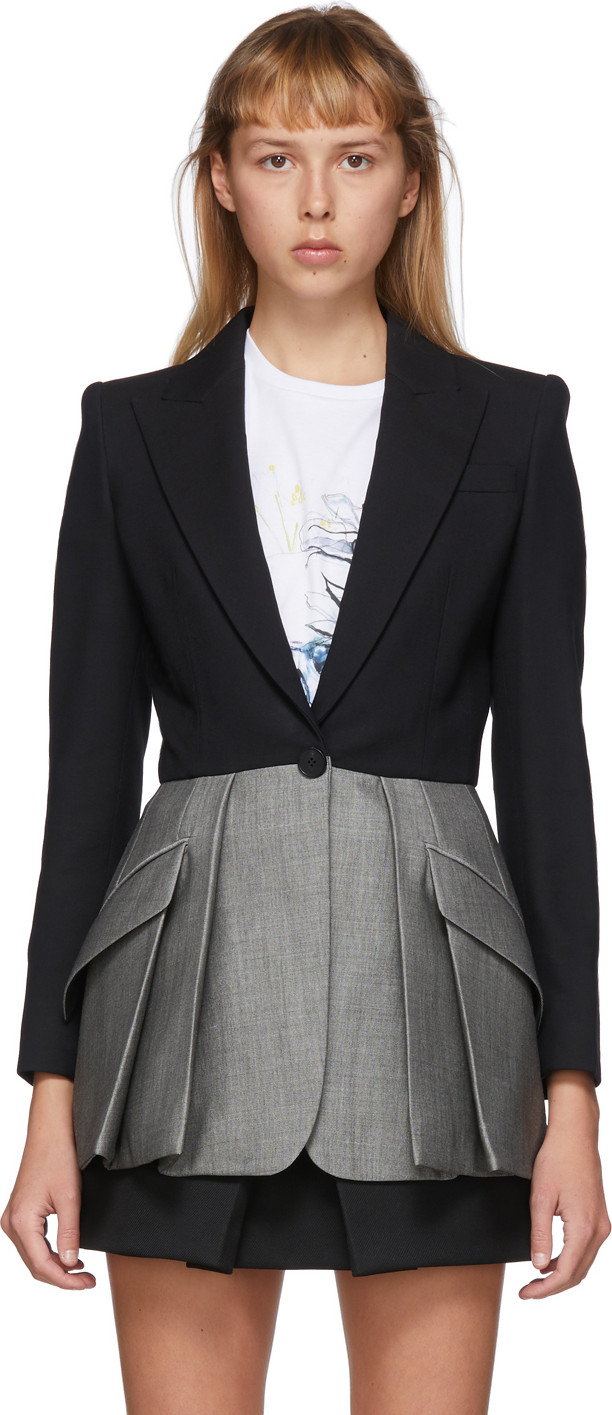 Alexander McQueen Black & Grey Colorblock Blazer