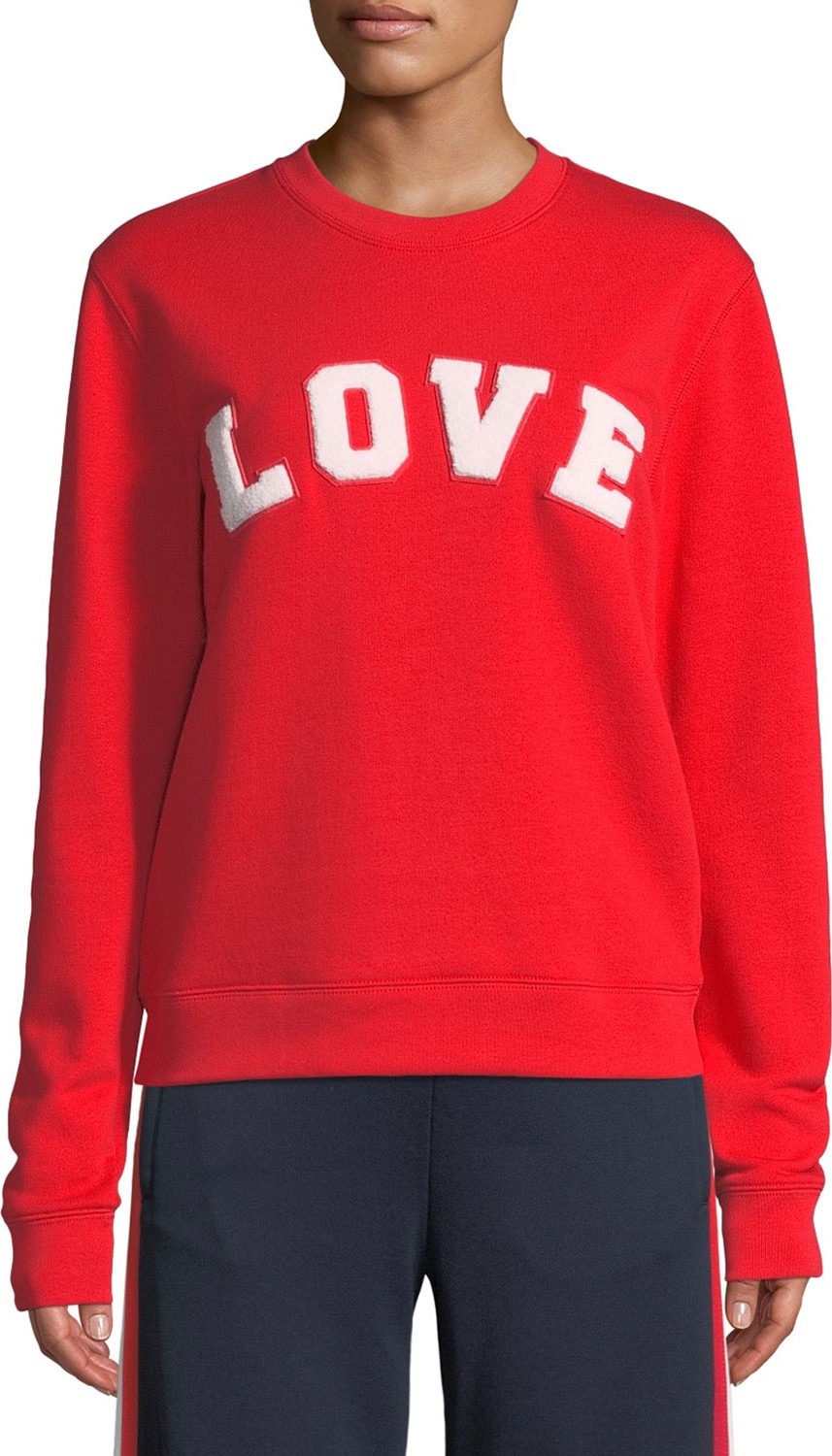 Tory Sport Love Crewneck Long-Sleeve Cotton Terry Sweatshirt