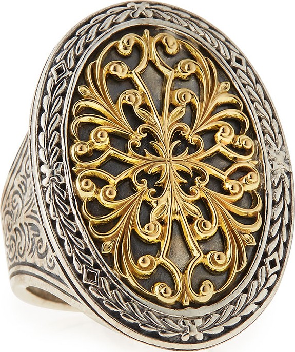 Konstantino Silver & 18k Gold Filigree Top Oval Ring