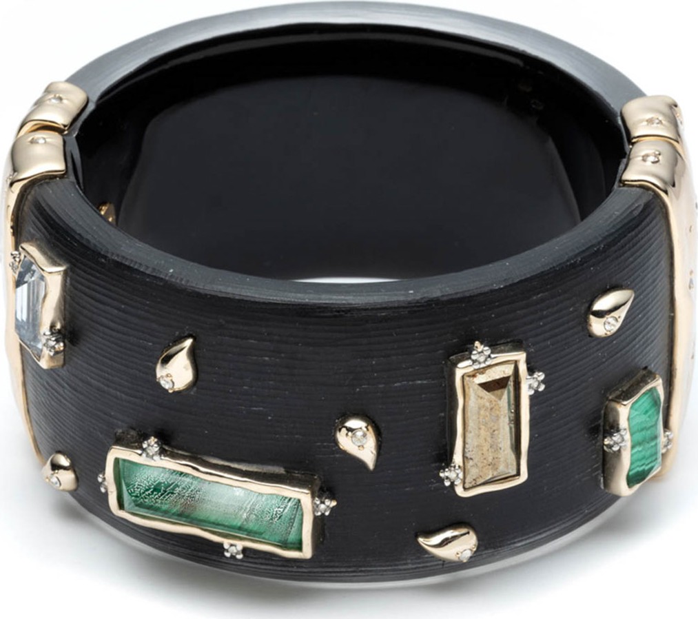 Alexis Bittar Stone and Paisley Studded Wide Retro Hinge Bracelet, Black