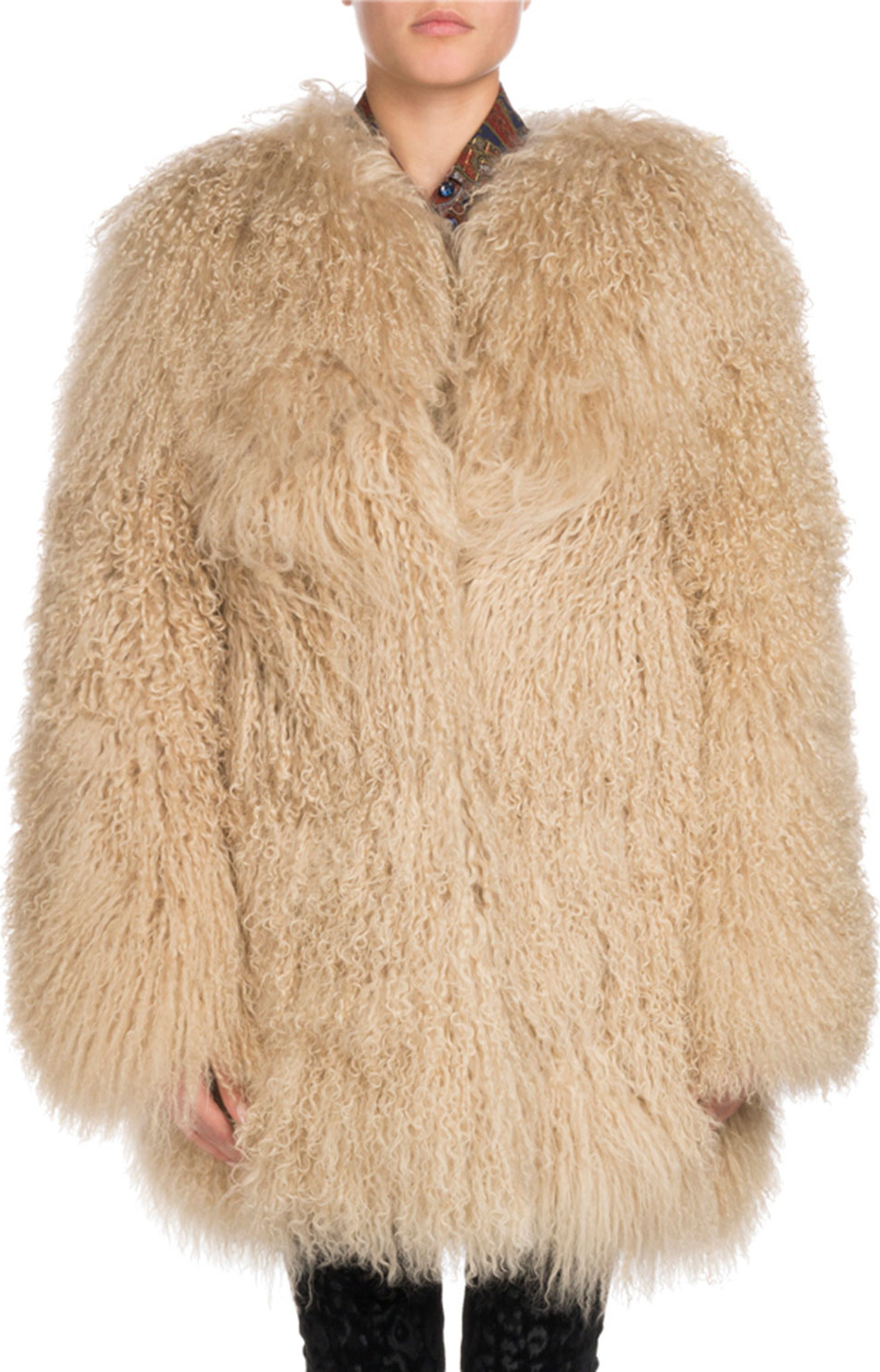 Saint Laurent Long Hair Mongolian Goat 3/4-Length Coat