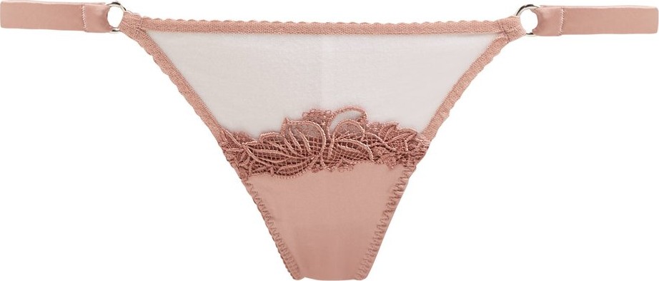 Fleur of England Floral lace satin thong