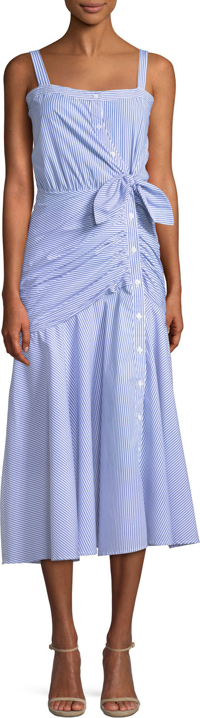 Veronica Beard Marena Ruched Button-Front Midi Dress