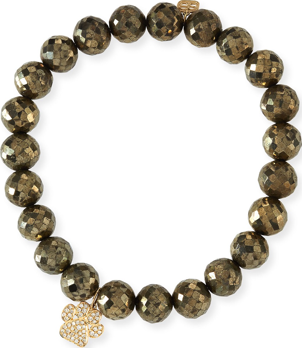 Sydney Evan Pyrite Beaded Bracelet w/ 14k Diamond Paw Charm