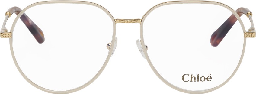 Chloe Gold & Off-White Metal Square Glasses