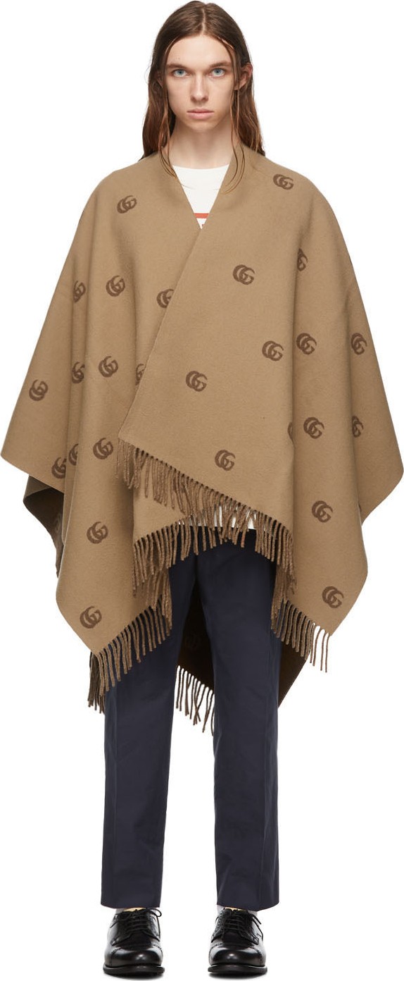 Gucci Beige & Brown Wool Poncho