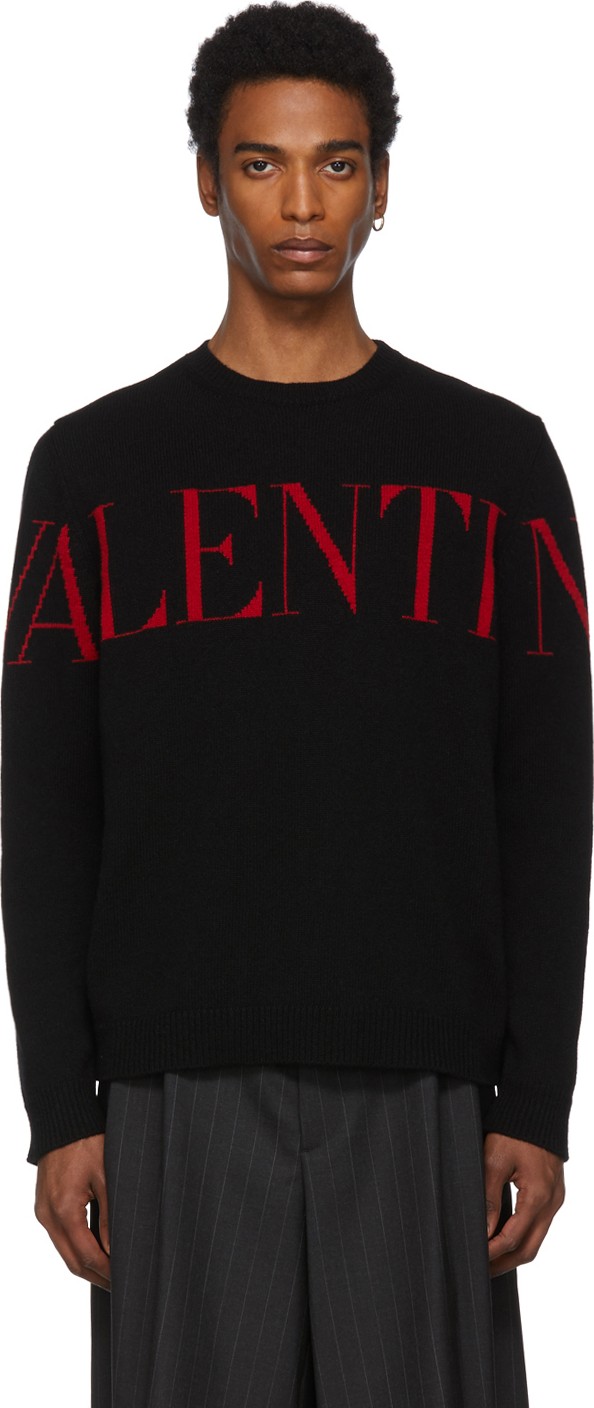 Valentino Black & Red Cashmere Logo Sweater