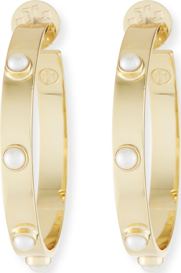Tory Burch Studded Pearly Hoop Earrings