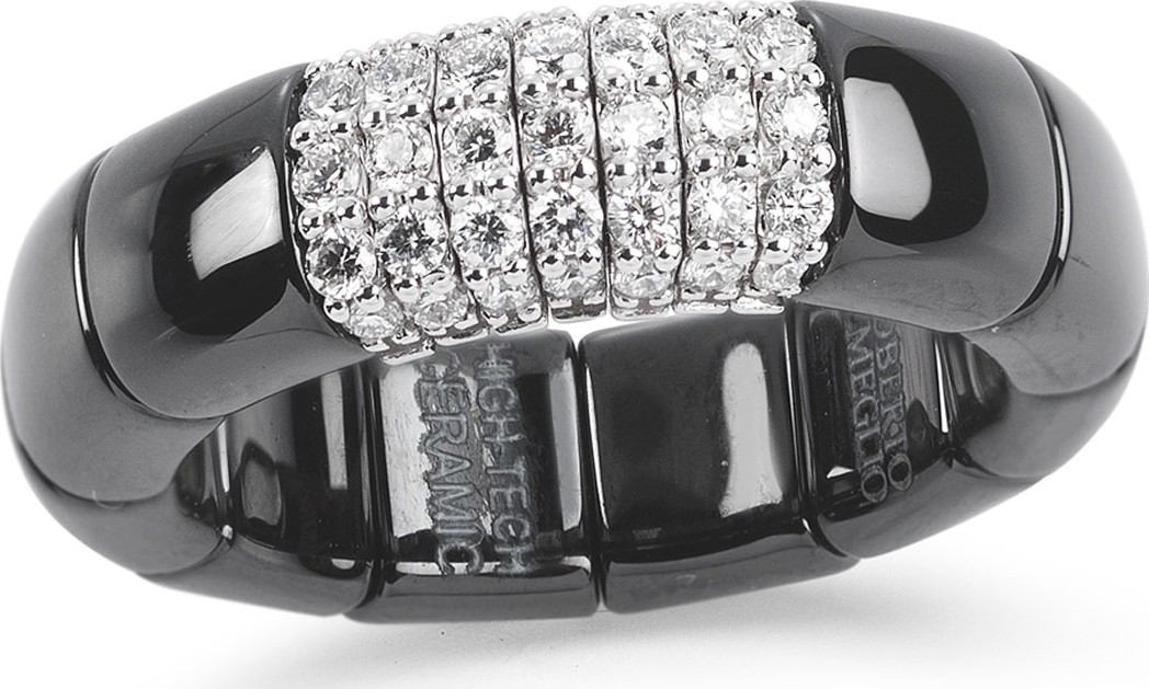 Roberto Demeglio Black Ceramic & 18K White Gold Ring with Diamonds, 0.38tdcw