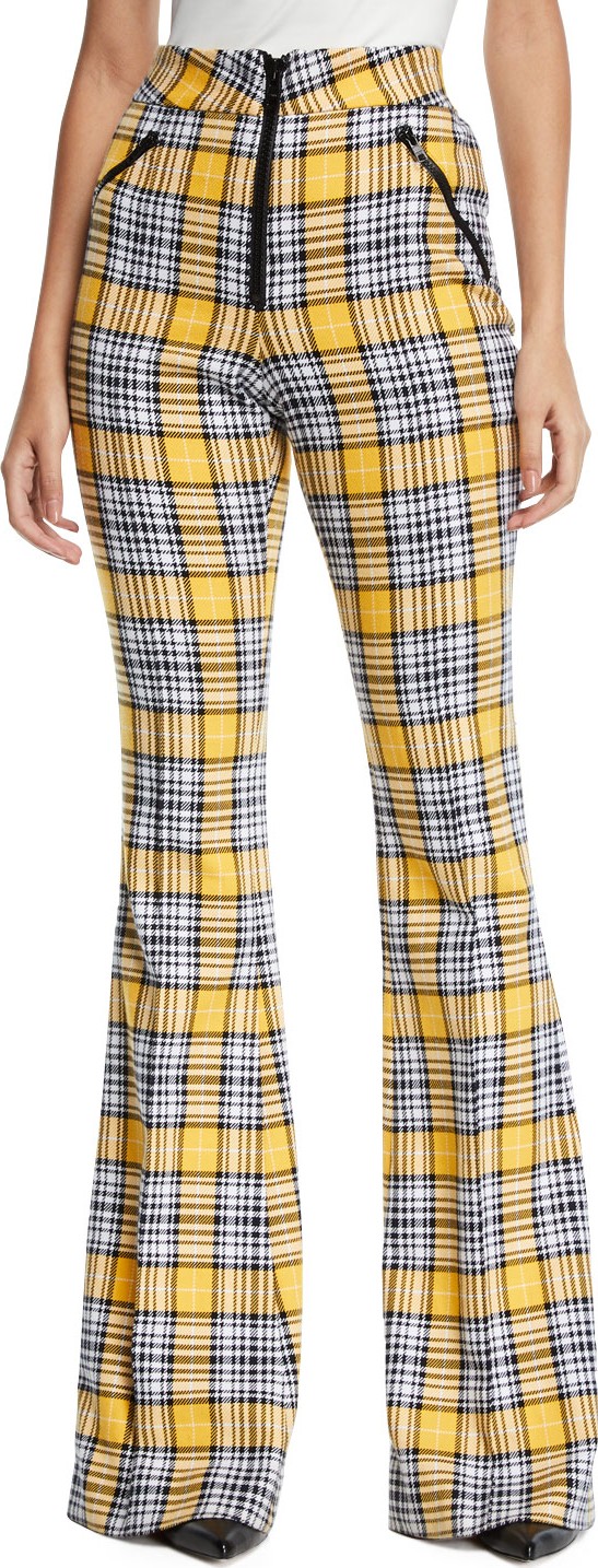 Veronica Beard Fraser Plaid Flare-Leg Zip-Front Trousers