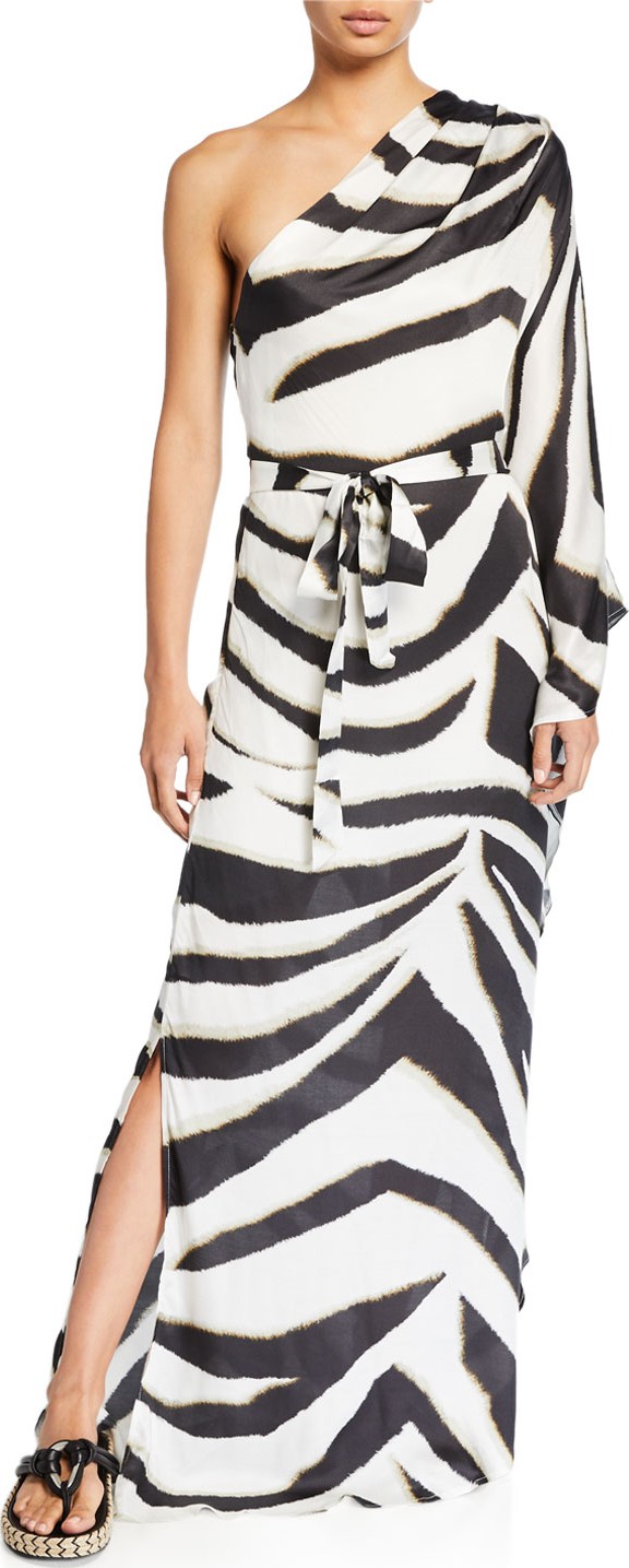 Melissa Odabash One-Shoulder Printed Maxi Caftan