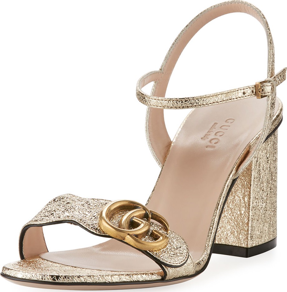 Gucci 75mm Marmont Metallic Sandal