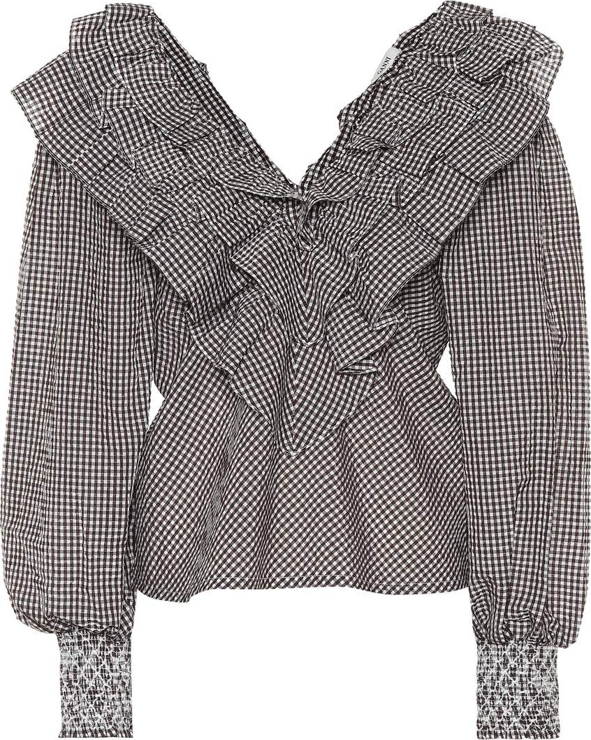 Ganni Charron gingham cotton-blend blouse