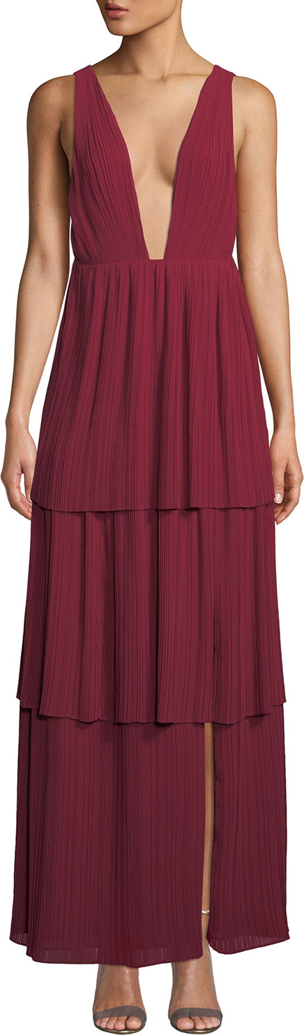 Fame and Partners The Callie Plunging-Neck Tiered Gown