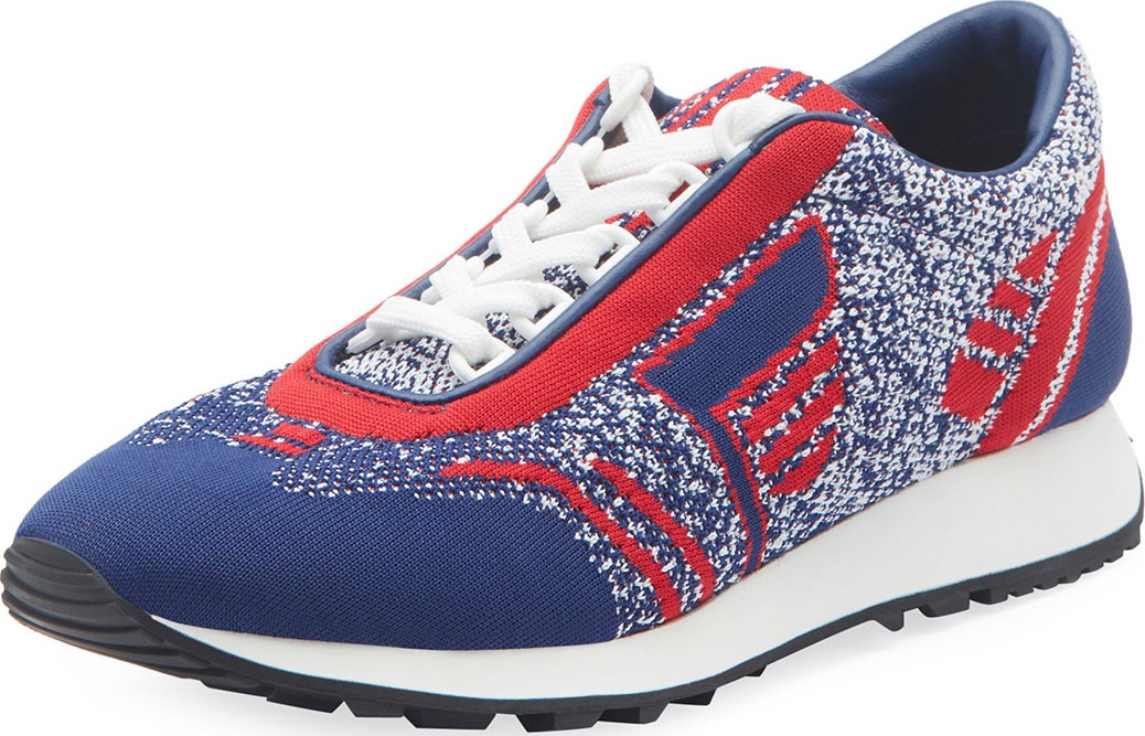 Prada Knit Lace-Up Tennis Sneakers