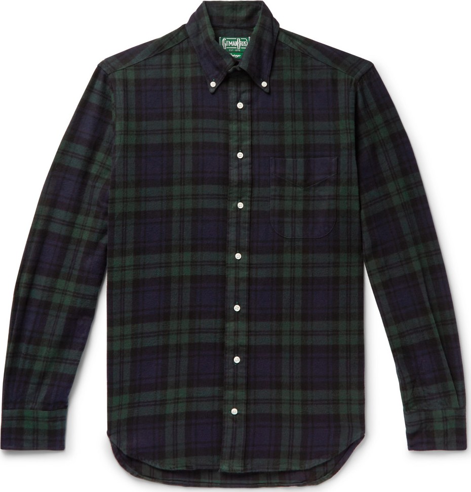 Gitman Vintage Button-Down Collar Black Watch Checked Brushed Cotton-Flannel Shirt