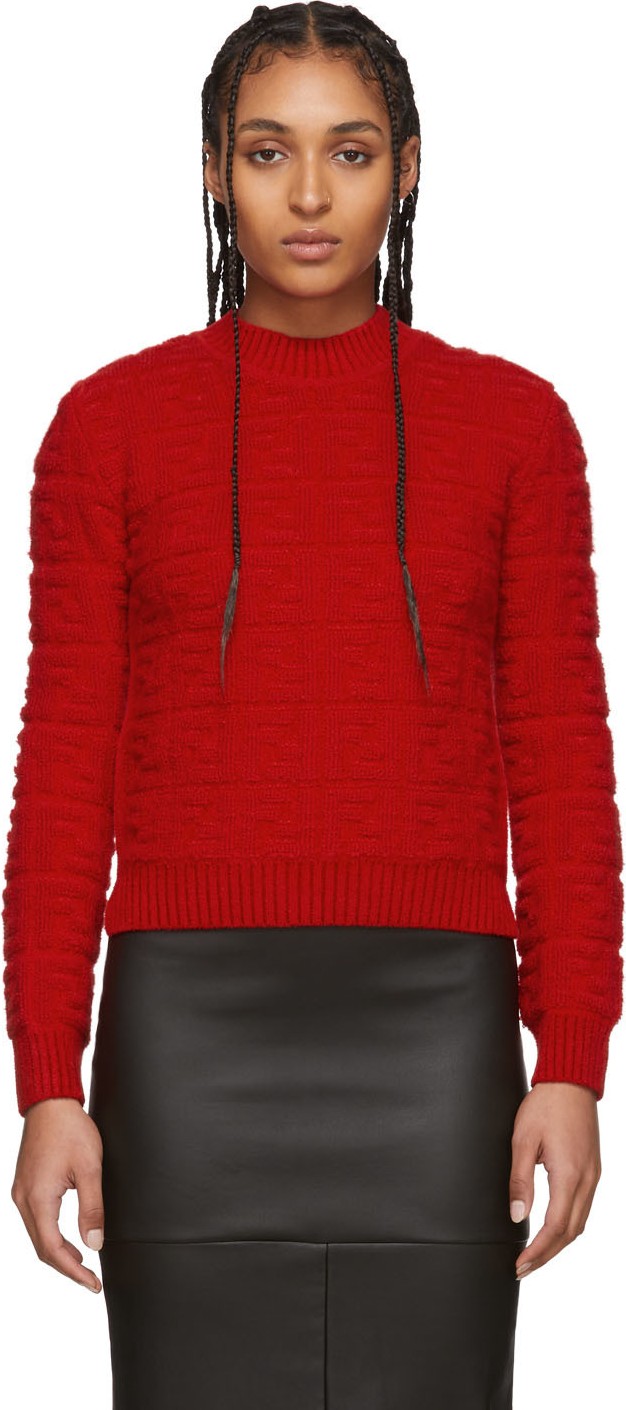 Fendi Red 'Forever Fendi' Embossed Sweater
