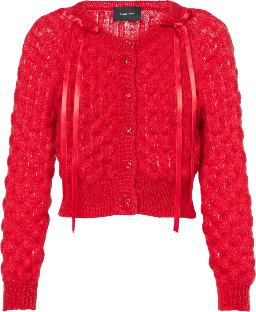 Simone Rocha - Bow-detail open-knit wool-blend cardigan