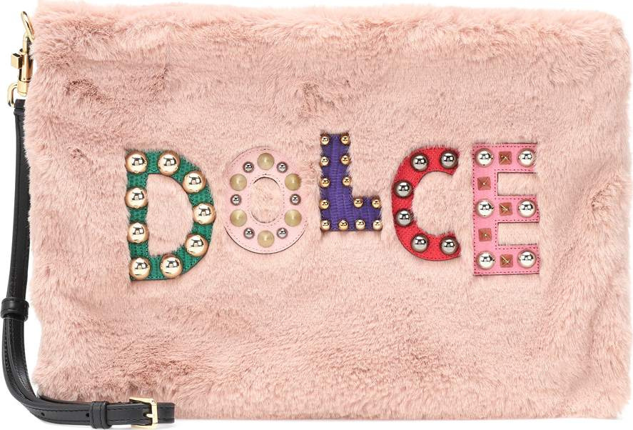 Dolce & Gabbana Embellished faux-fur clutch