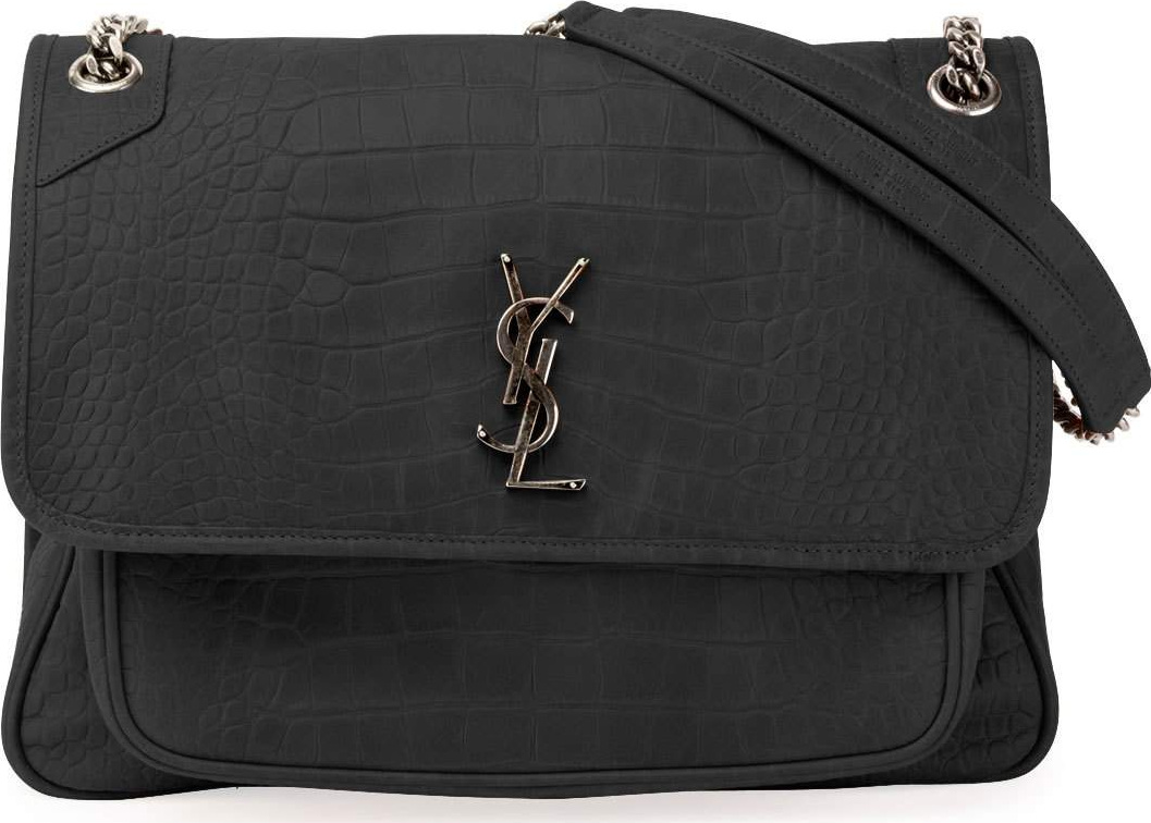 Saint Laurent Niki Monogram Large Crocodile-Embossed Shoulder Bag