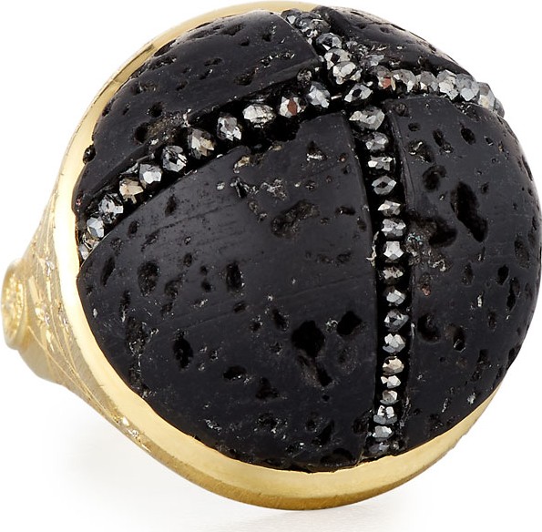 Adam Foster Fine Jewelry 18k Constellation Lava Rock Ring w/ Black Diamonds