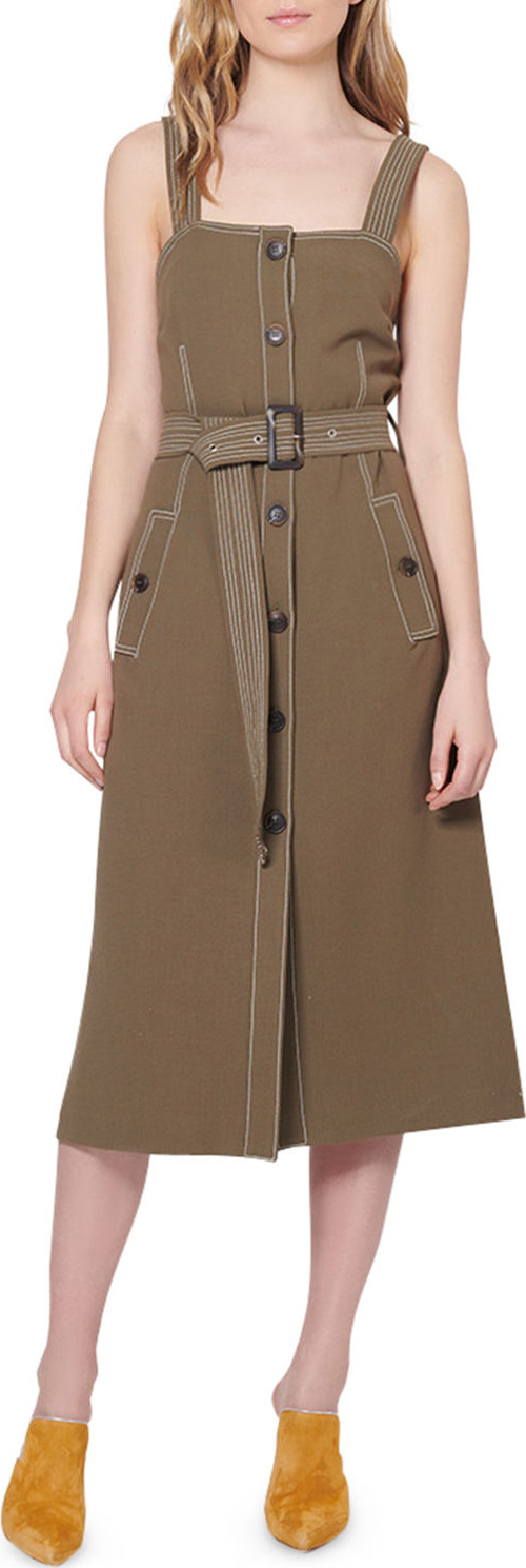 Veronica Beard Adora Belted Button-Front Midi Dress