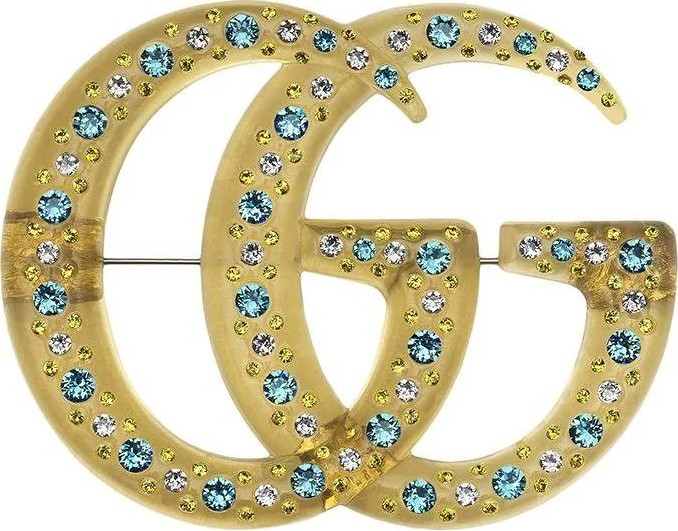 Gucci Resin Double G brooch with crystals