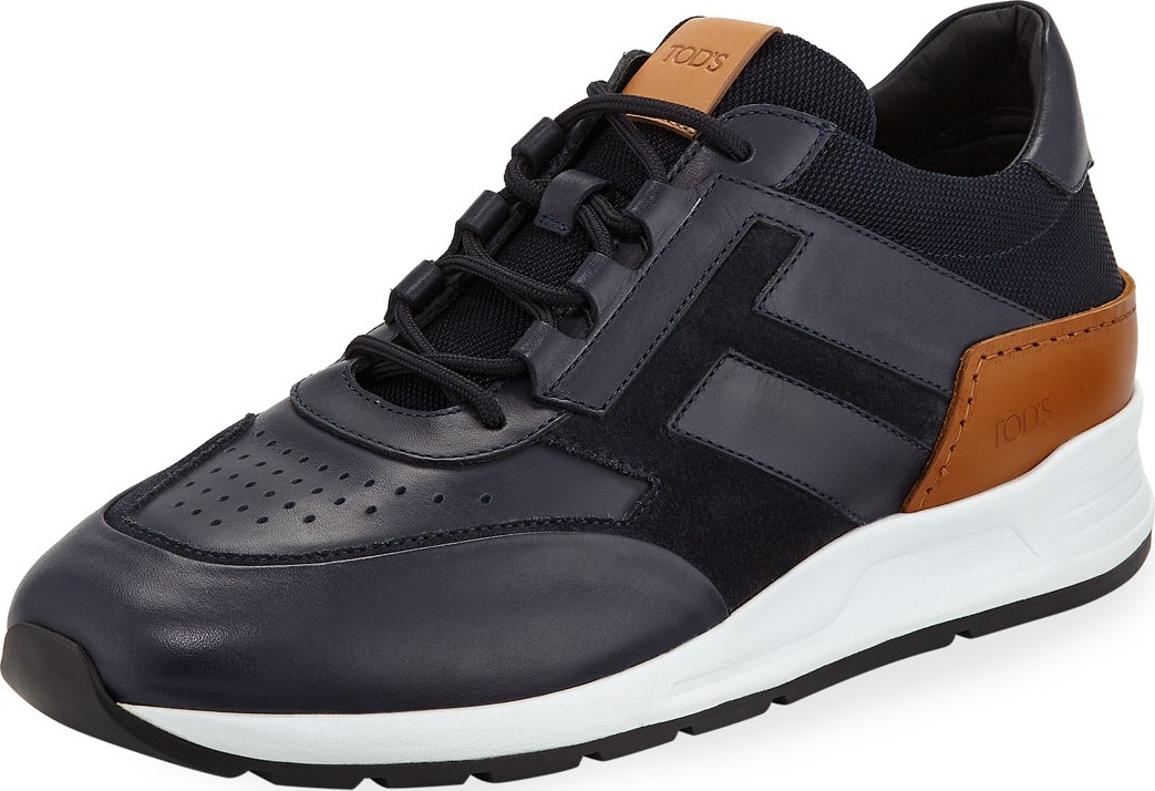 Tod's Men's 56-B Mesh & Leather Trainer Sneakers, Navy