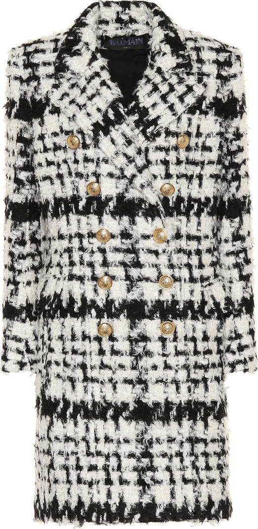 Balmain Wool-blend plaid coat
