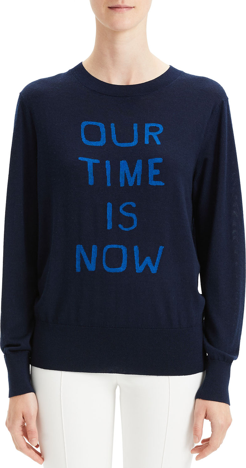 Theory "Our Time Is Now" Silk-Cashmere Intarsia Pullover Sweater