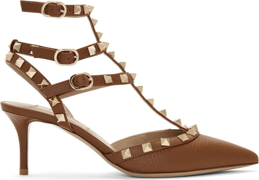 Valentino Brown Valentino Garavani Rockstud Caged Heels