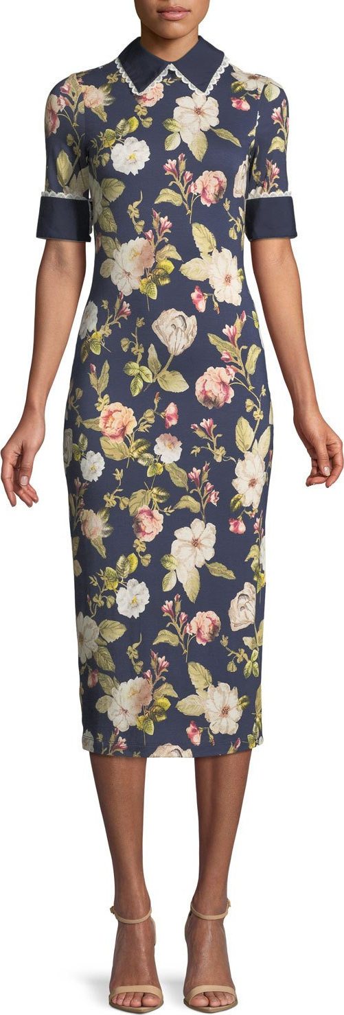 Alice + Olivia Delora Collared Floral-Print Sheath Dress