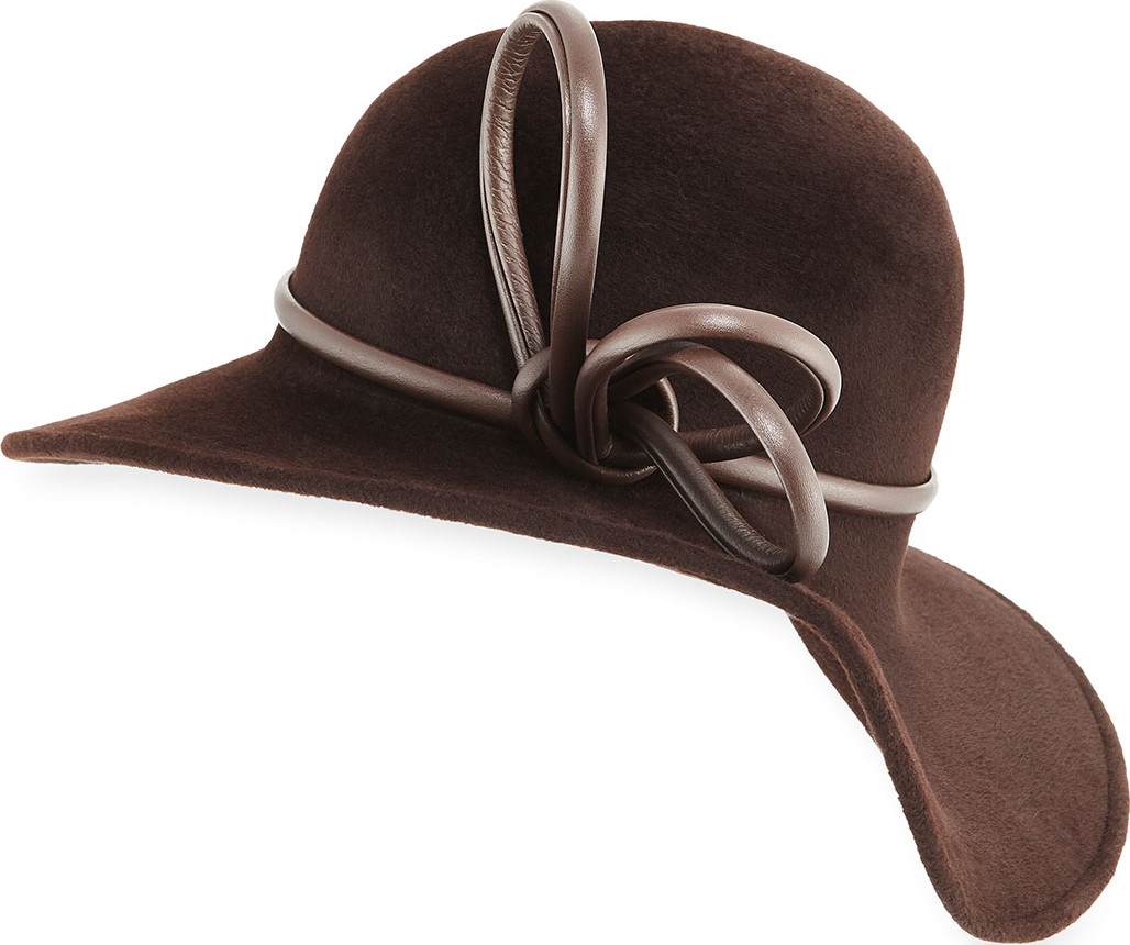 Philip Treacy Sweeping Wave Velour Hat w/ Leather Band Trim