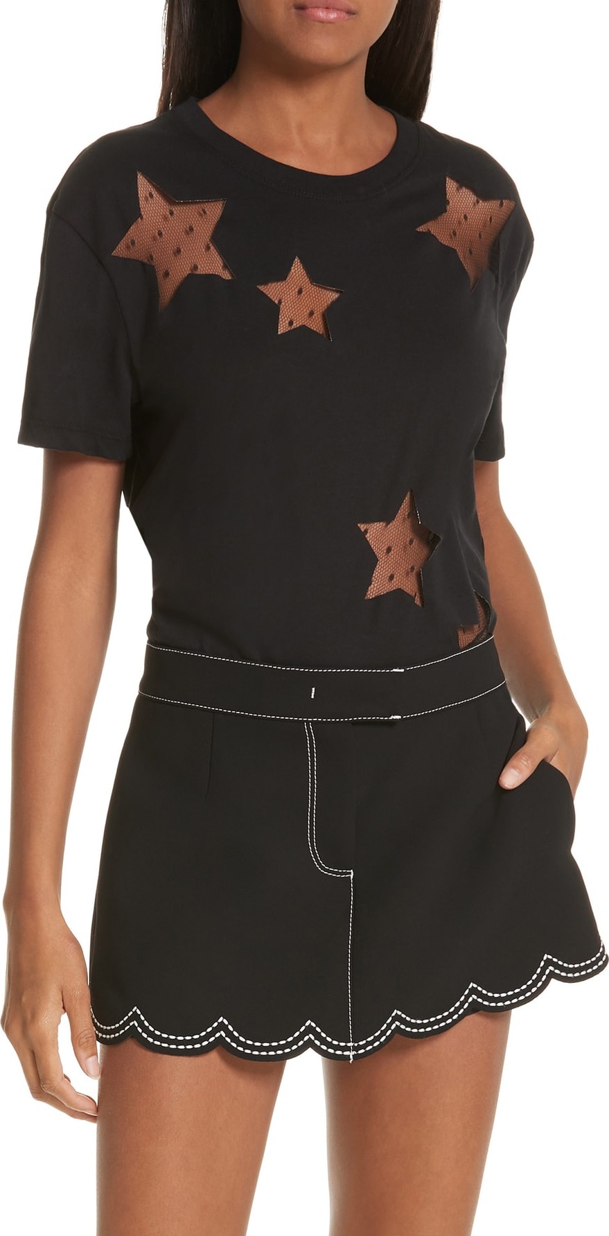 RED Valentino Point d'Esprit Star Cutout Tee