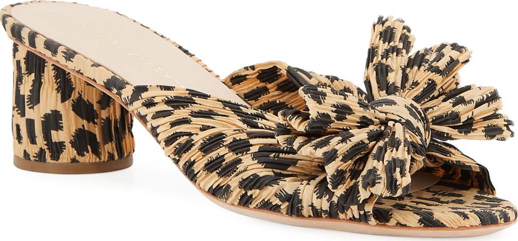 Loeffler Randall Emilia Pleated Leopard-Print Knot Slide Sandals