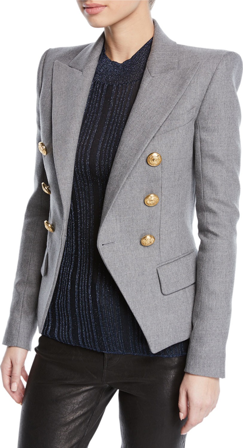 Balmain Double-Breasted Wool-Cashmere Flannel Blazer
