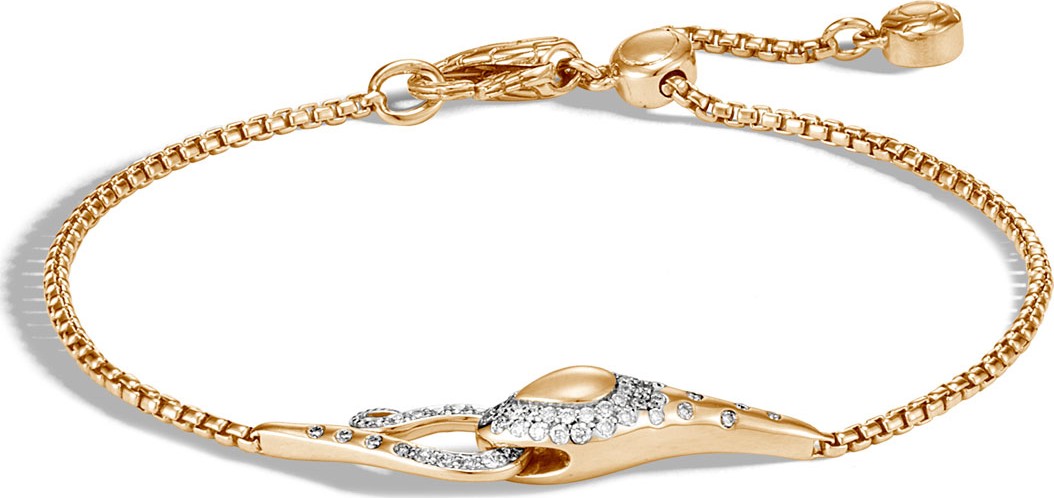 John Hardy 18k Legends Cobra Pull-Through Bracelet w/ Diamonds, Size M-L