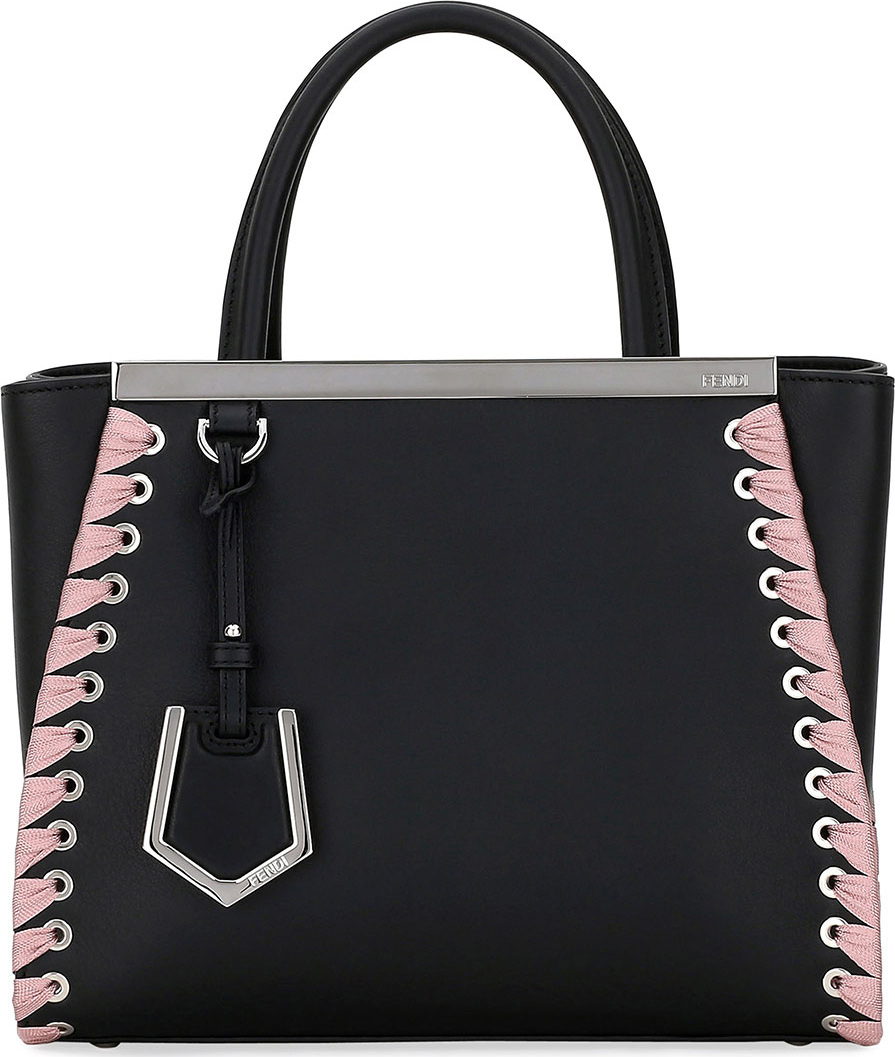 Fendi 2Jours Petite Calf Dolce Tote Bag with Ribbon Whipstitching