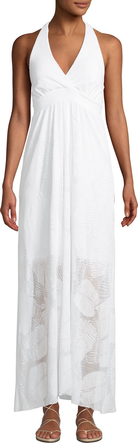 Letarte Palm Lace Halter Coverup Maxi Dress