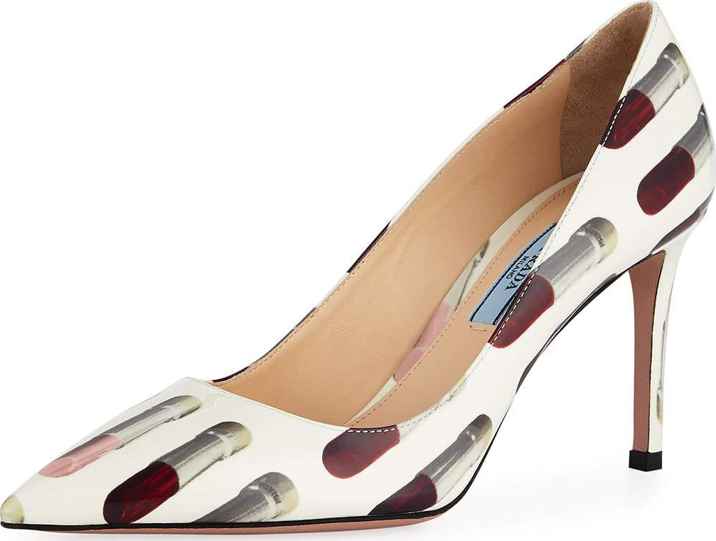 Prada Lipstick-Print Patent Leather Pump