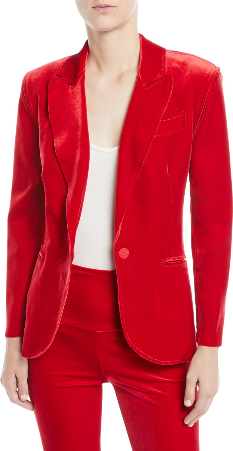 Norma Kamali Velvet Single-Breasted Jacket, Tango
