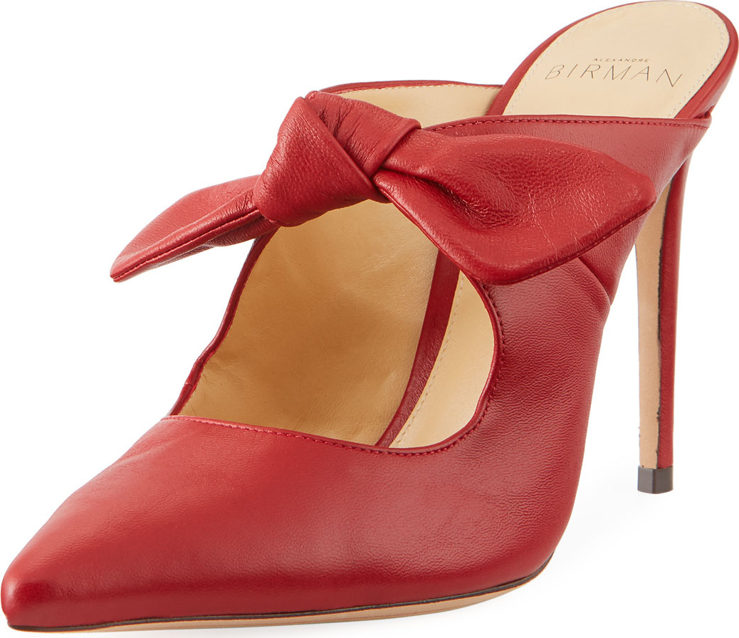 Alexandre Birman High-Heel Leather Point-Toe Bow Mules