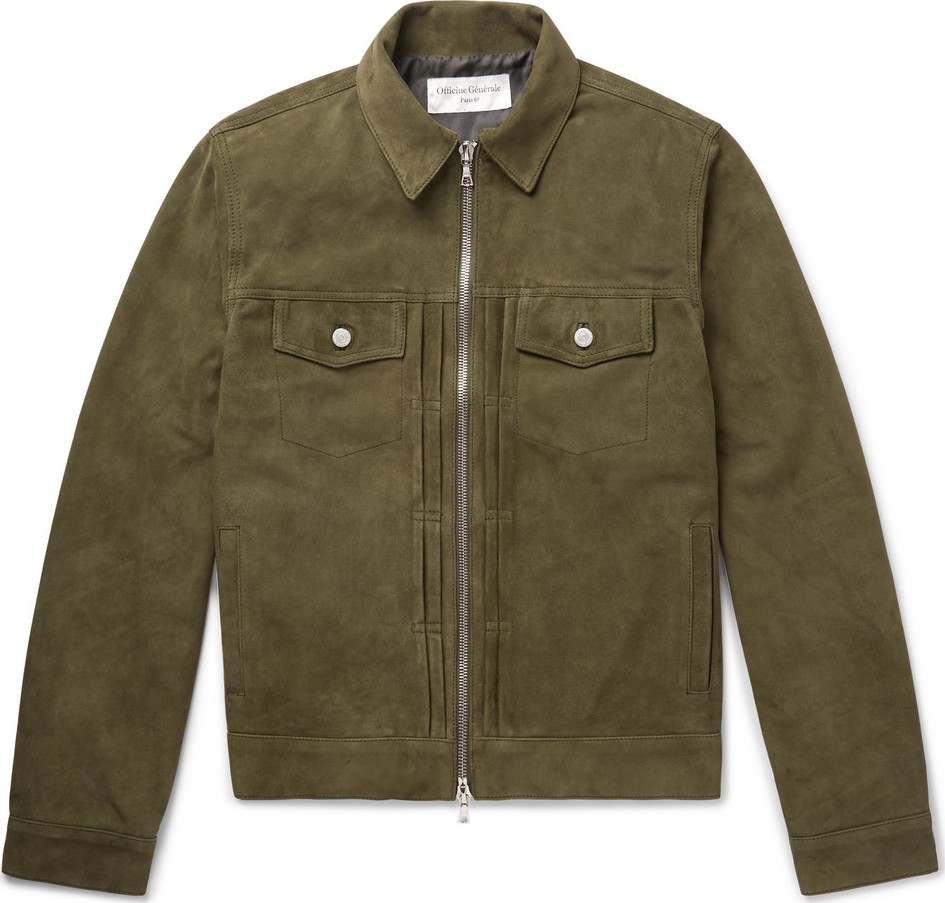 Officine Générale Johan Suede Zip-Up Trucker Jacket