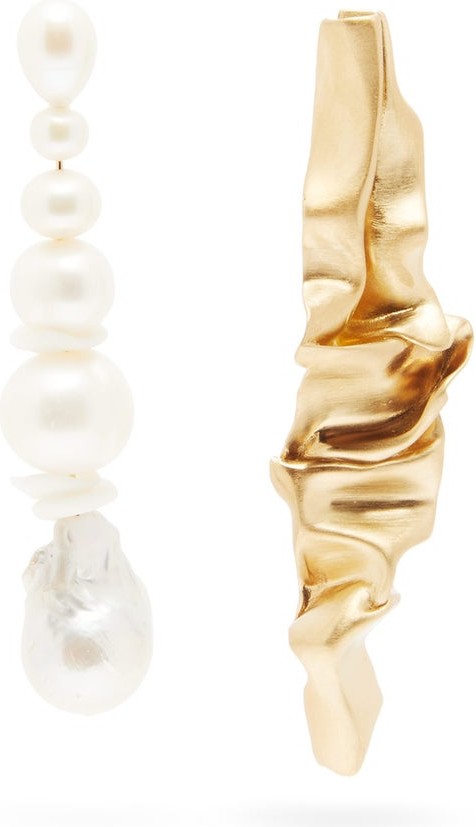 Completedworks Crumple pearl & 18kt gold-vermeil earrings
