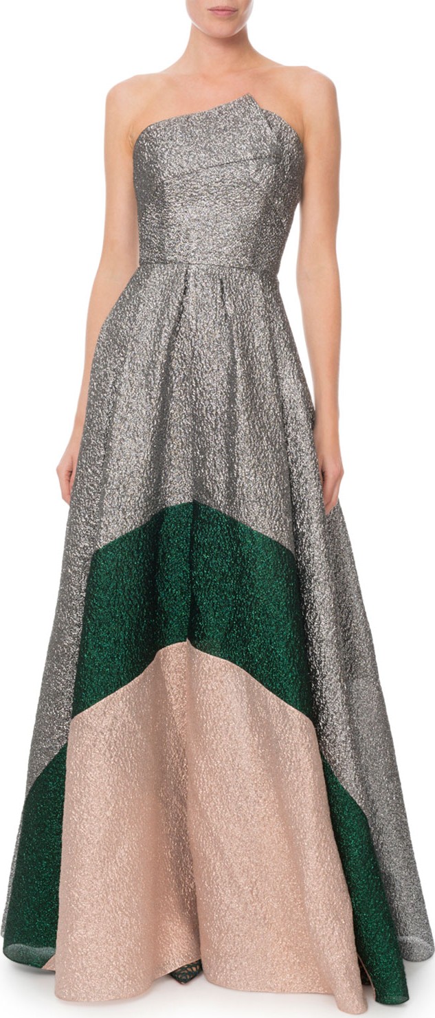 Roland Mouret Lucia Strapless Shimmered Colorblock Blouse