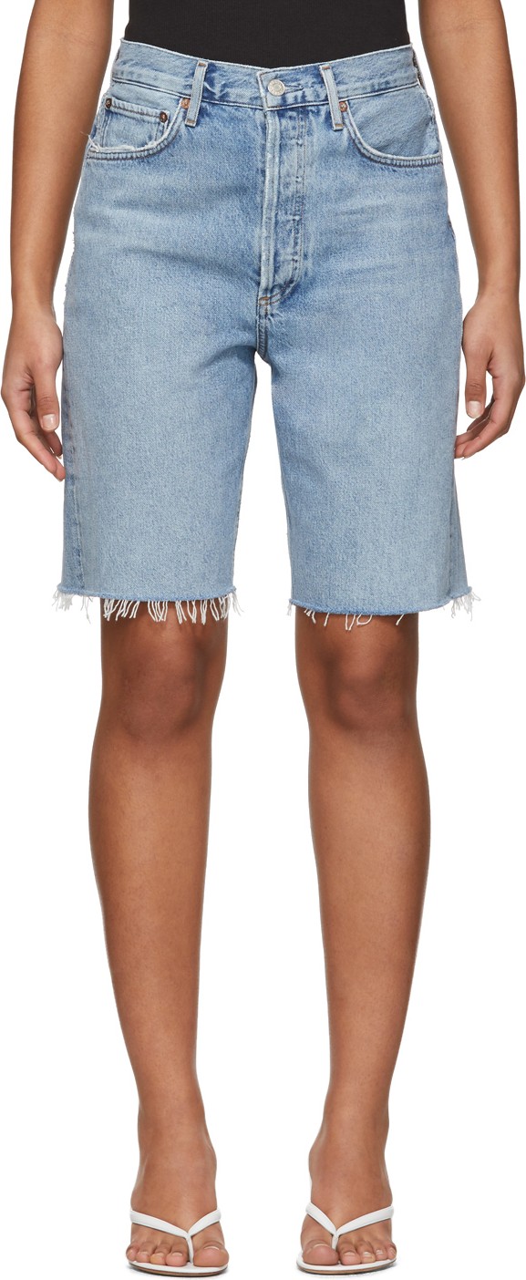 Agolde Blue Denim 90s Mid-Rise Loose Shorts