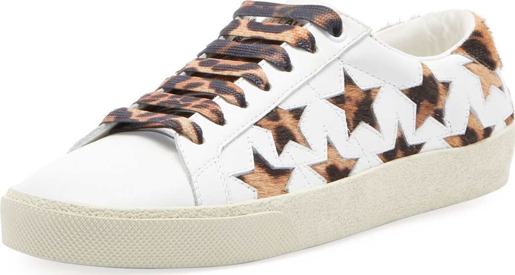 Saint Laurent Star Leopard-Print Leather Sneakers